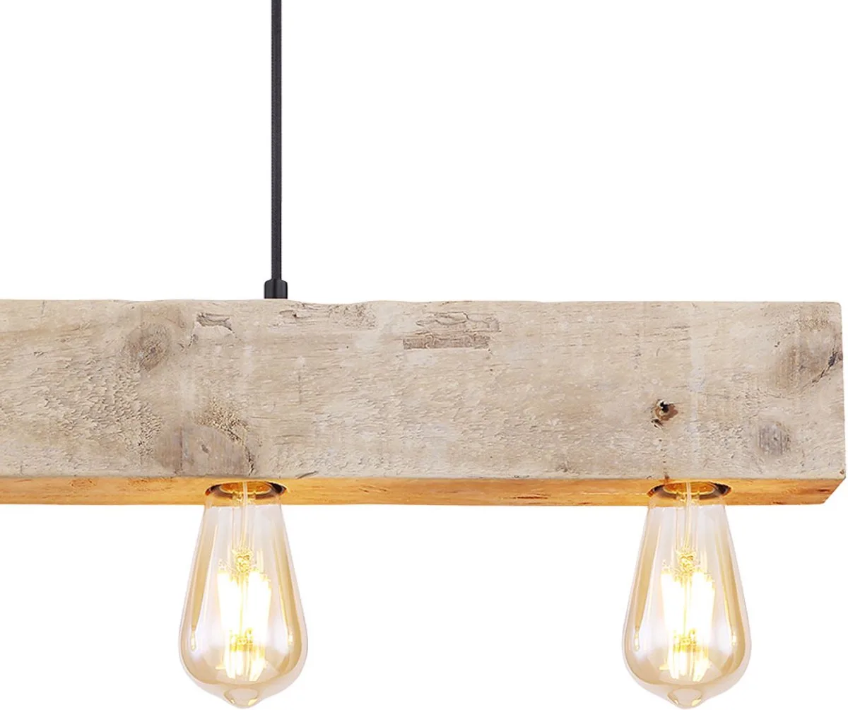 Hanglamp houten lamp woonkamer vintage houten hanglamp 4 vlammen, metaal hout naturel zwart mat, 4x E27 fitting, HxLxB 120x80x6 cm by Globo in Brown – product photo