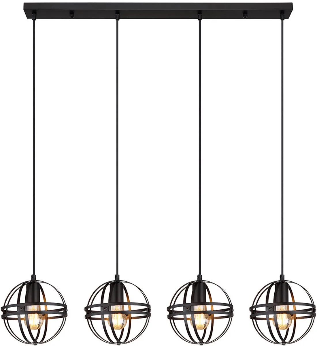 Hanglamp in hoogte verstelbaar eettafellamp 4-lichts, industrieel ontwerp, bol, metaal, 4x E27 fitting, LxBxH 100x20x120 cm fra Globo i Sort – produktbillede