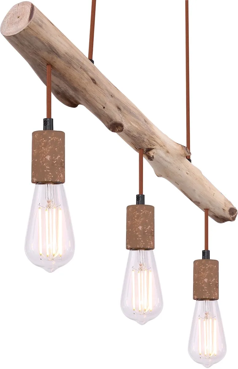 hanglamp - Jakob - hout - grote eettafellamp - E27 - 15327-3N de Globo en Marron – photo produit
