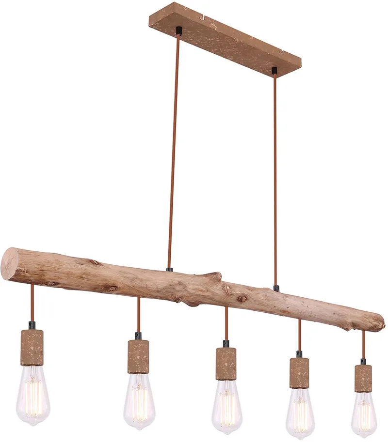 hanglamp - Jakob - hout - grote eettafellamp - E27 - 15327-5N von Globo in Braun – Produktfoto