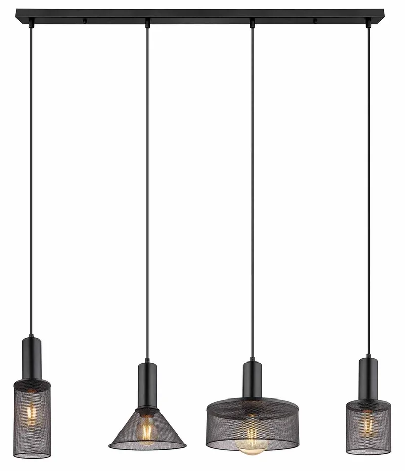 hanglamp - Jedd - glas smoke glas - grote eettafellamp - E27 - 15648-4H de Globo en Noir – photo produit
