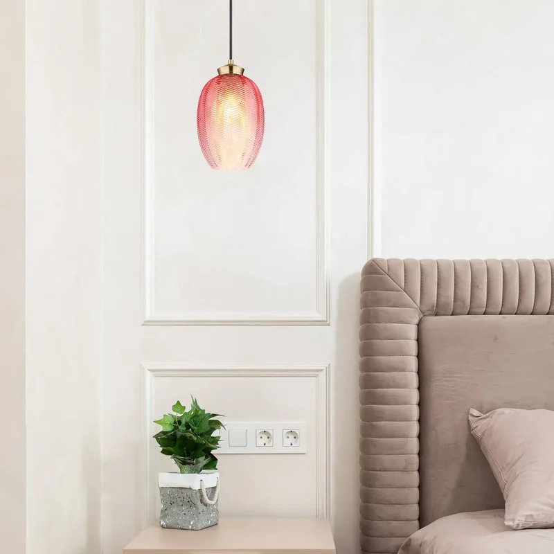 Hanglamp Jessica, Ø 18 cm, rood, glas van Globo in Braamrood, Goudkleurig mat – productfoto