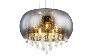 Hanglamp - Kalla - metaal smoke glas - Ø 44cm - E14 - 15809H1 fra Globo i Krom – produktbillede 3 af 3