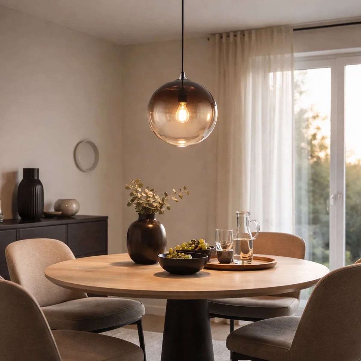 Hanglamp LED hanglamp woonkamer lamp glazen bol rook plafondlamp, 1x E27 LED warm wit, diameter x hoogte 30 x 120 cm, eetkamer slaapkamer woonkamer de Globo en Gris – photo produit