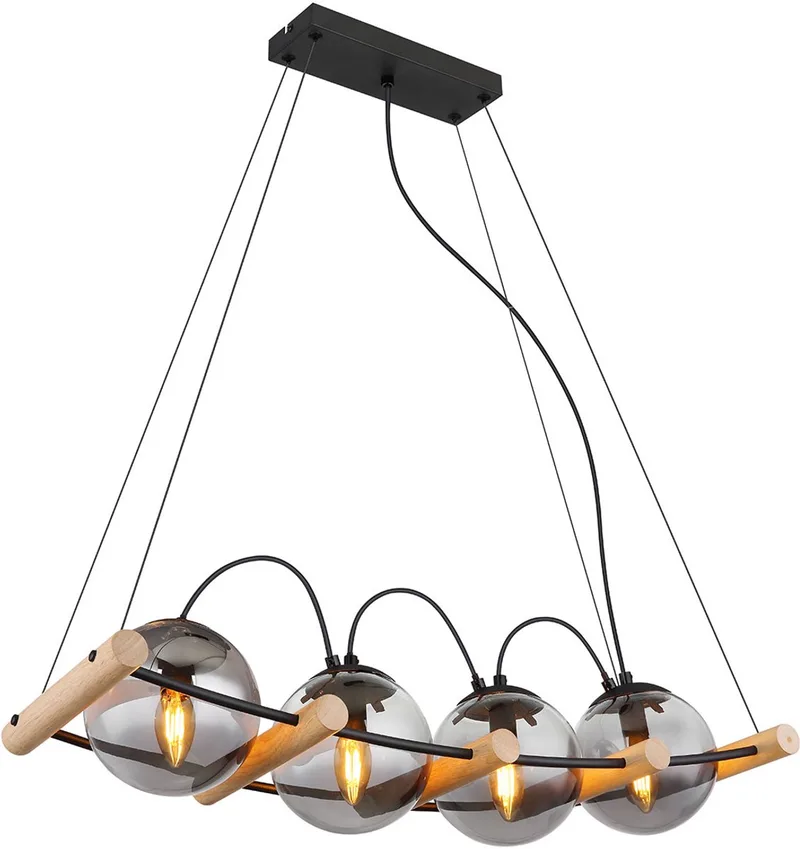 hanglamp - Leona - glas smoke glas - grote eettafellamp - E27 - 15883-4H von Globo in Schwarz – Produktfoto