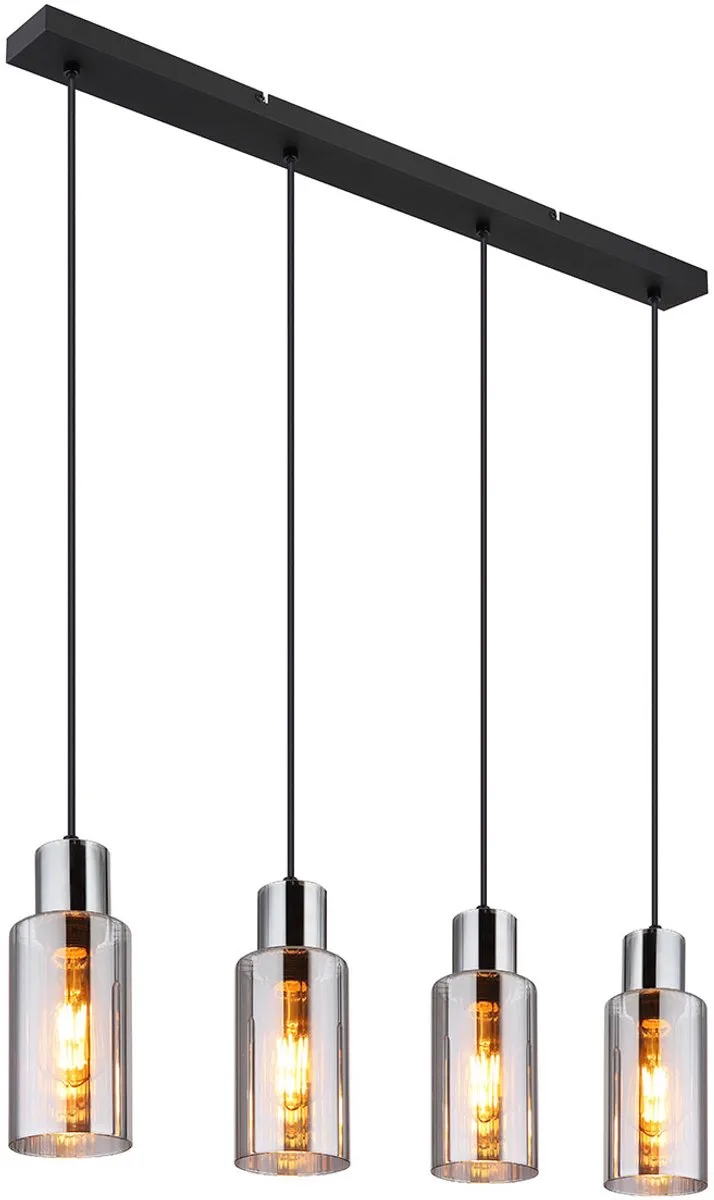 hanglamp - Lidaria - glas - grote eettafellamp - E27 - 15708-4H von Globo in Schwarz – Produktfoto