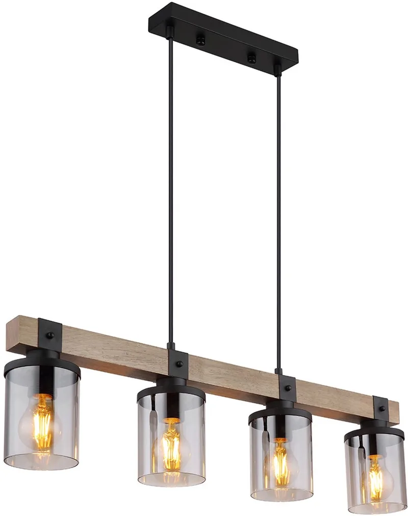 hanglamp - Lila - zwart - metaal - grote eettafellamp - E27 - 15555-4H de Globo en Naturel – photo produit