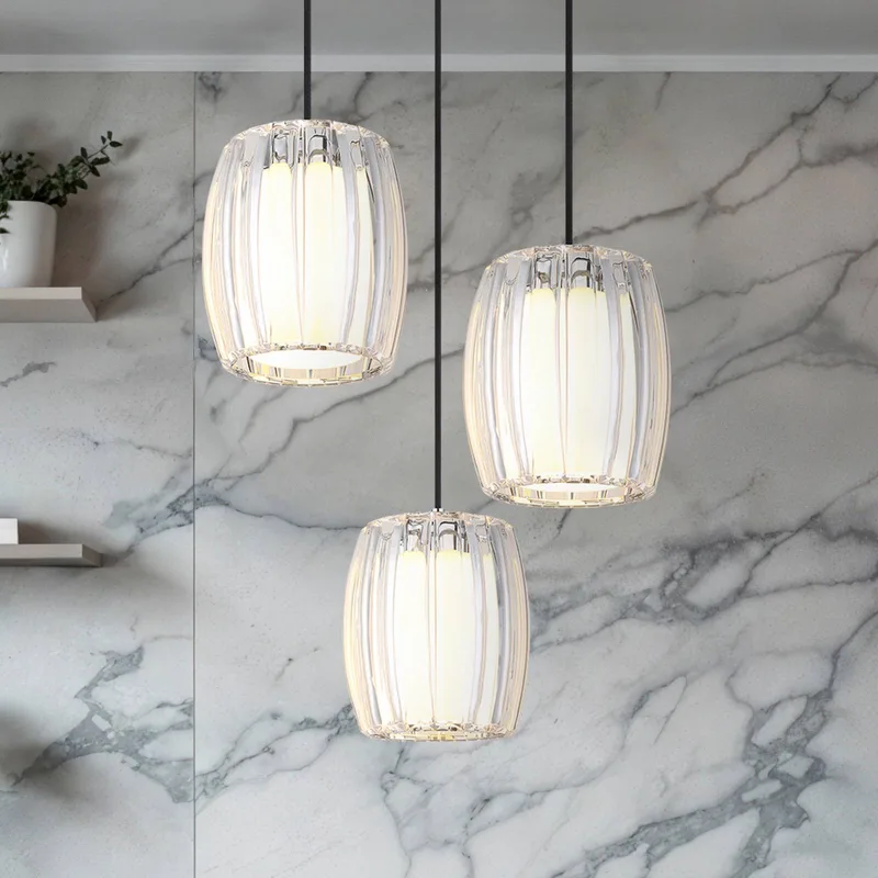 Hanglamp Maribel, Ø 40 cm chroom/transparant, kunststof, 3-lamps. de Globo en Chrome, Helder, Opaal – photo produit