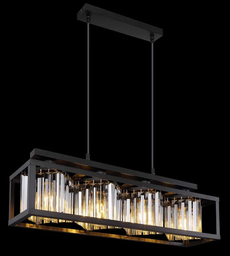 hanglamp - Mathilde - glas metaal smoke glas - grote eettafellamp - E27 - 15697-4H de Globo en Noir – photo produit
