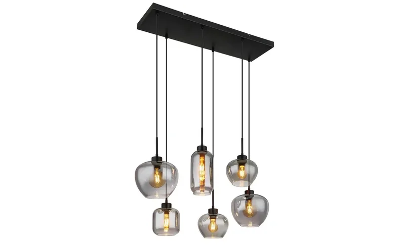 hanglamp - Matt - glas smoke glas - grote eettafellamp - E27 - 15549-6SH de Globo en Noir – photo produit 3 sur 3
