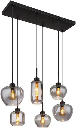 hanglamp - Matt - glas smoke glas - grote eettafellamp - E27 - 15549-6SH de Globo en Noir – photo produit 1 sur 3