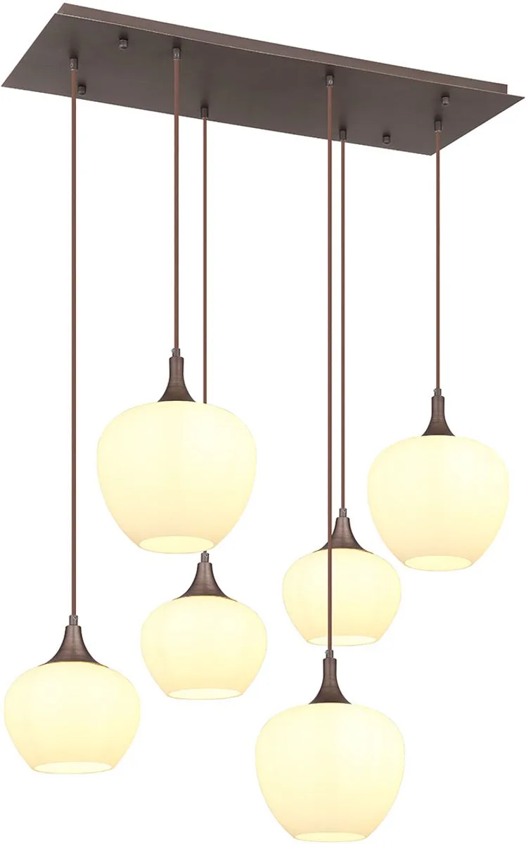 hanglamp - Maxy - glas - grote eettafellamp - E27 - 15548-6HC van Globo in Bruin – productfoto