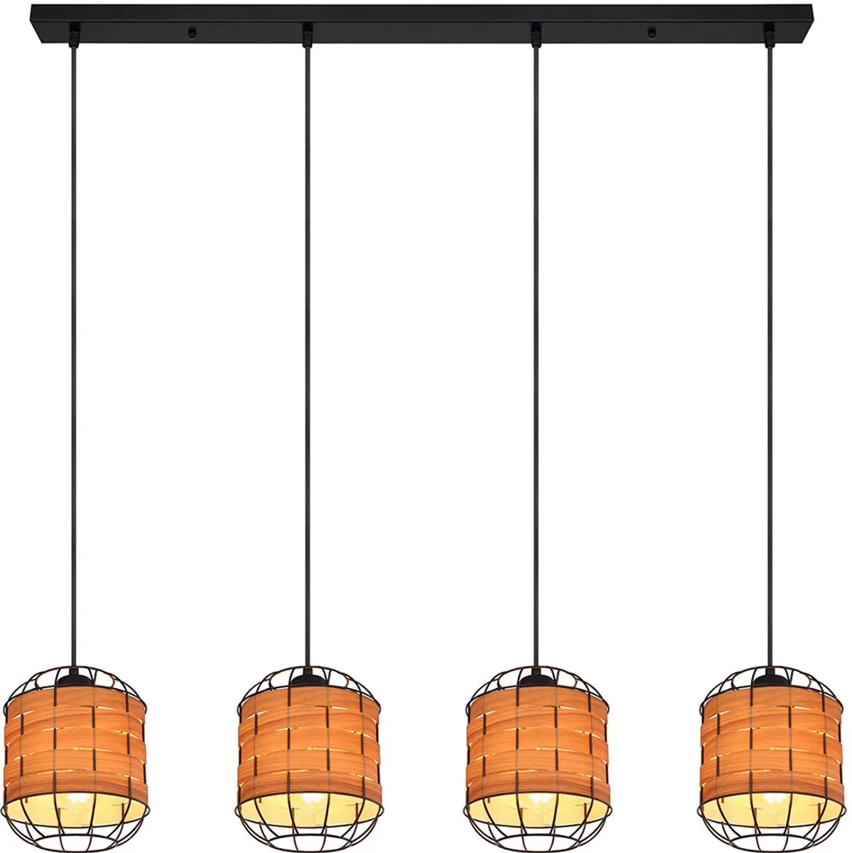 Hanglamp met houteffect Rooster hanglamp Eetkamerlamp bruin, metaal, 4x E27 stopcontacten, LxBxH 100x18x120 cm von Globo in Schwarz – Produktfoto