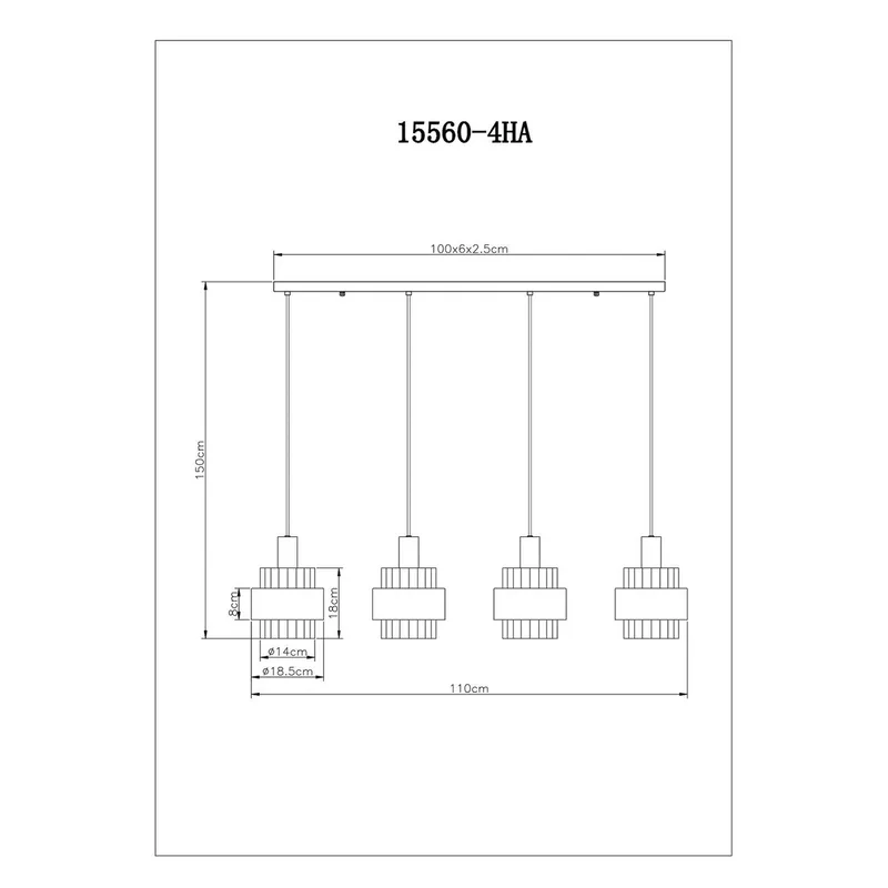 Hanglamp Milley, lengte 110 cm, bronskleurig, 4-lamps. fra Globo i Bronskleurig, Amber, Helder, Sort – produktbillede