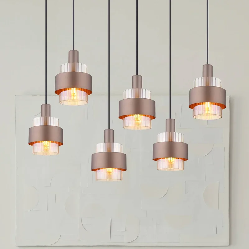 Hanglamp Milley, lengte 96 cm, bronskleurig, 6-lamps, metaal von Globo in Bronskleurig, Amberkleurig, Helder, Schwarz – Produktfoto