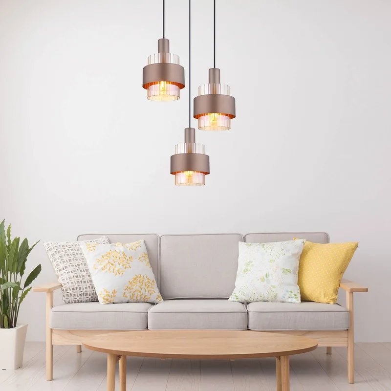 Hanglamp Milley, Ø 45 cm, bronskleurig, 3-lamps, metaal von Globo in Bronskleurig, Amberkleurig, Helder, Schwarz – Produktfoto