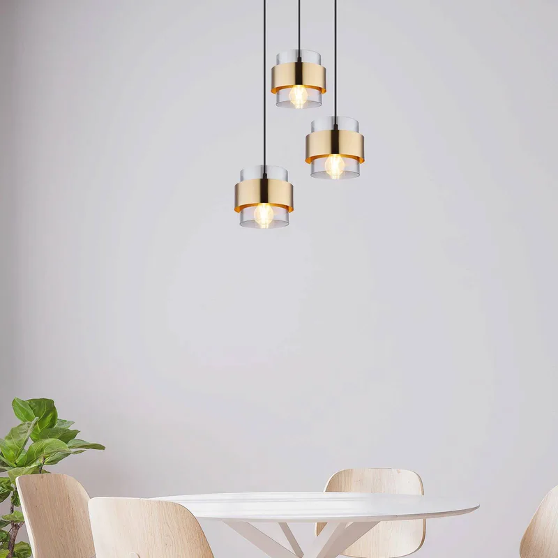 Hanglamp Milley, Ø 45 cm, messingkleurig, 3-lamps, metaal de Globo en Noir, Laiton, Rookgrijs – photo produit