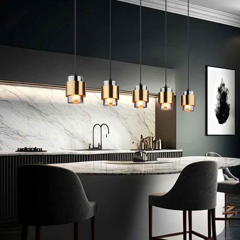 hanglamp - Milley - zwart - glas - grote eettafellamp - E27 - 15560-5H de Globo en Laiton – photo produit
