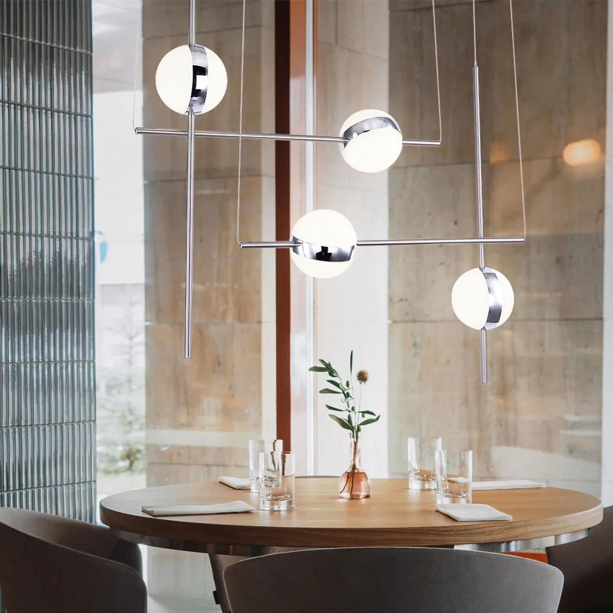 Hanglamp modern glas 'Lovest' 4 lampen LED 830mm från Globo i Nikkel – produktbild