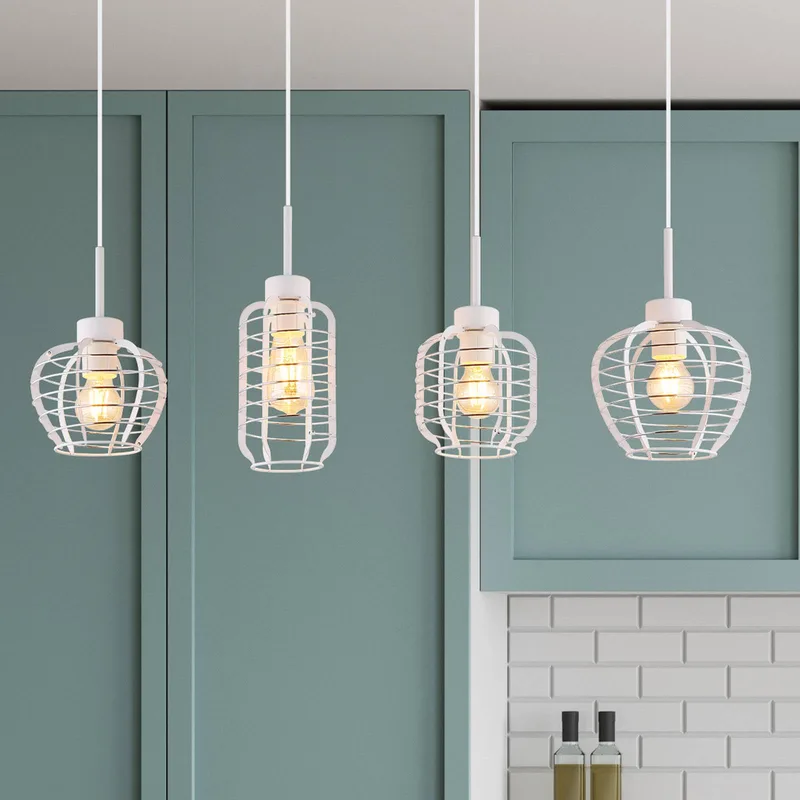 Hanglamp Nesa, lengte 90 cm, wit/chroom, metaal, 4-lamps. de Globo en Blanc, Chrome – photo produit