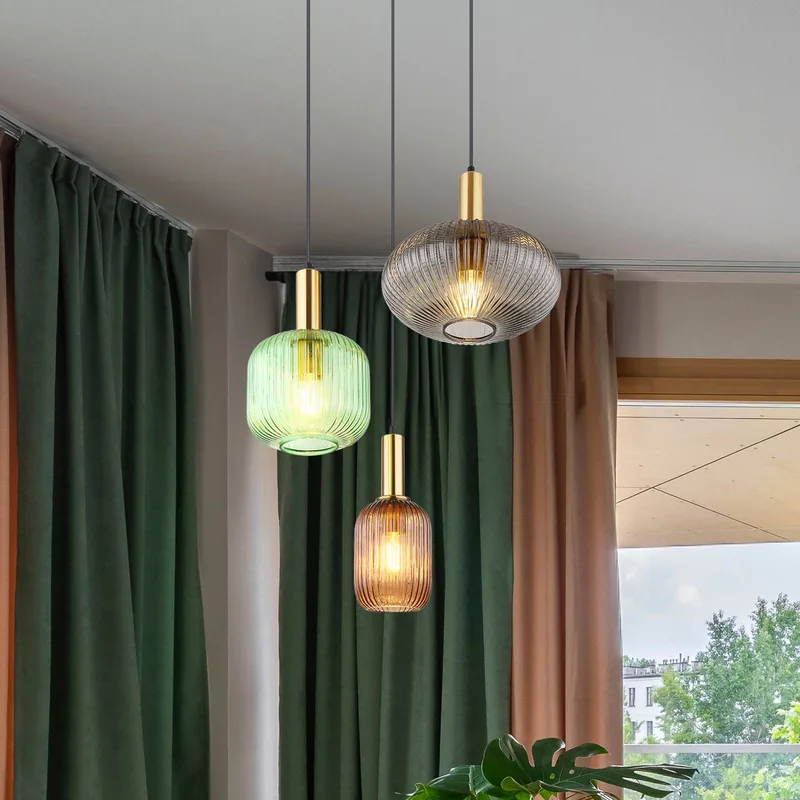 Hanglamp Normy, Ø 55 cm, gekleurd, glas, 3-lamps. von Globo in Messing, Gekleurd – Produktfoto
