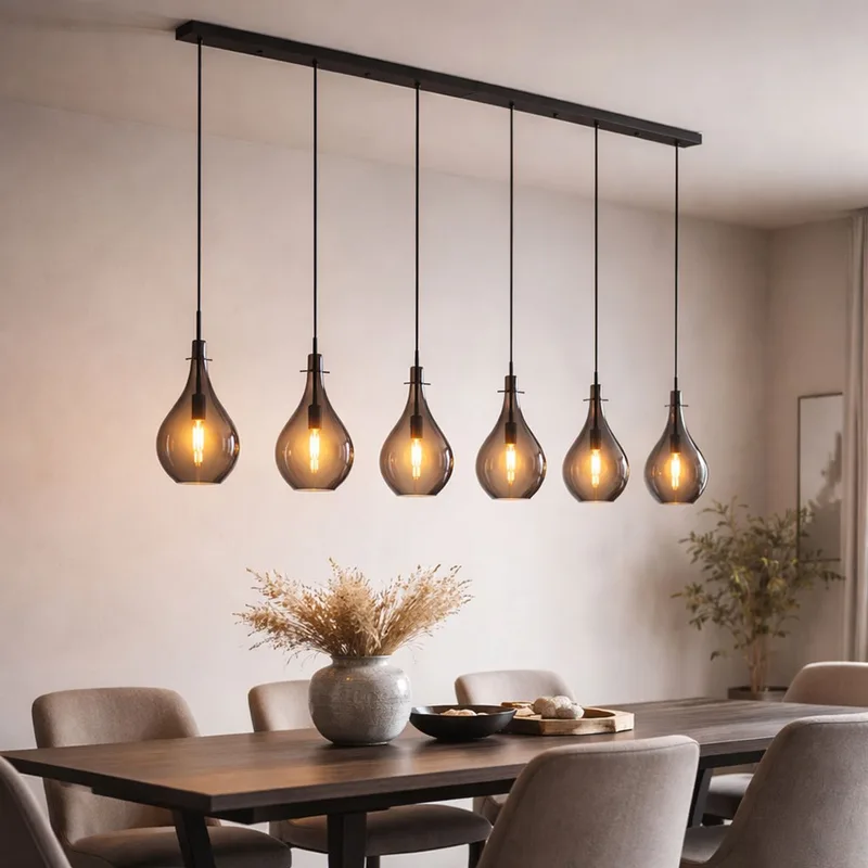 hanglamp - Oskus - glas smoke glas - grote eettafellamp - E14 - 15574-6H von Globo in Schwarz – Produktfoto