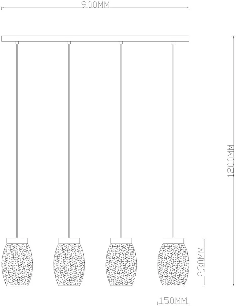 Hanglamp Pendel eettafellamp, oosterse hanglamp, 4-lichts, decoratieve ponsen, metaal, zwartgoud, 4x E27, LxBxH 90x15x120 cm by Globo in Black – product photo