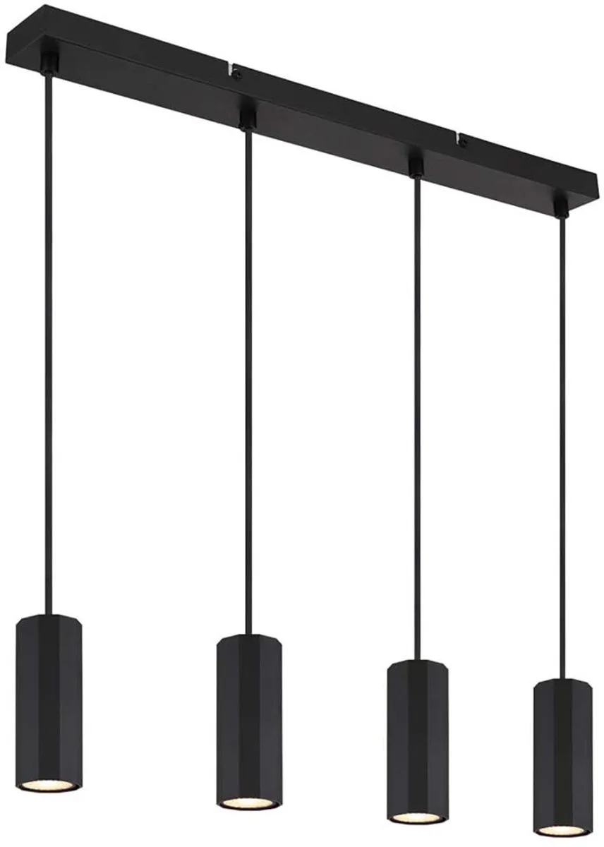 Hanglamp Pendel eettafelverlichting 4-lichts plafondlamp hangend, metaal, 4x GU10 stopcontacten, LxBxH 61x6x120 cm de Globo en Noir – photo produit