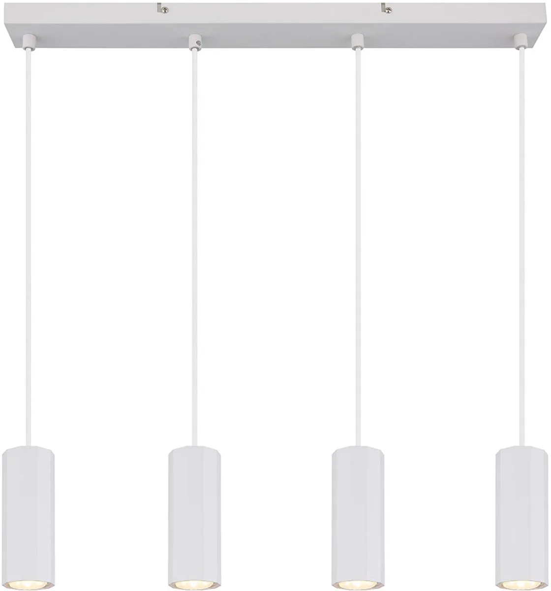 Hanglamp Pendel eettafelverlichting 4 vlammen Plafondlamp hangend, metaal aluminium, 4x GU10 stopcontacten, LxBxH 61x6x120 cm von Globo in Weiß – Produktfoto