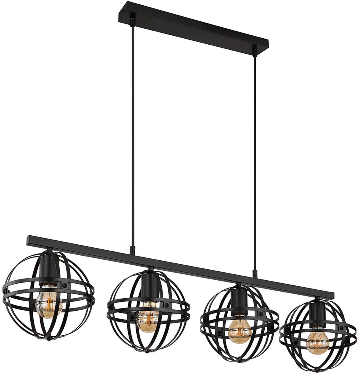 Hanglamp Pendel plafondlamp Woonkamerlamp Eetkamerlamp, metaal 4 vlammen E27, H 120 cm von Globo in Schwarz – Produktfoto