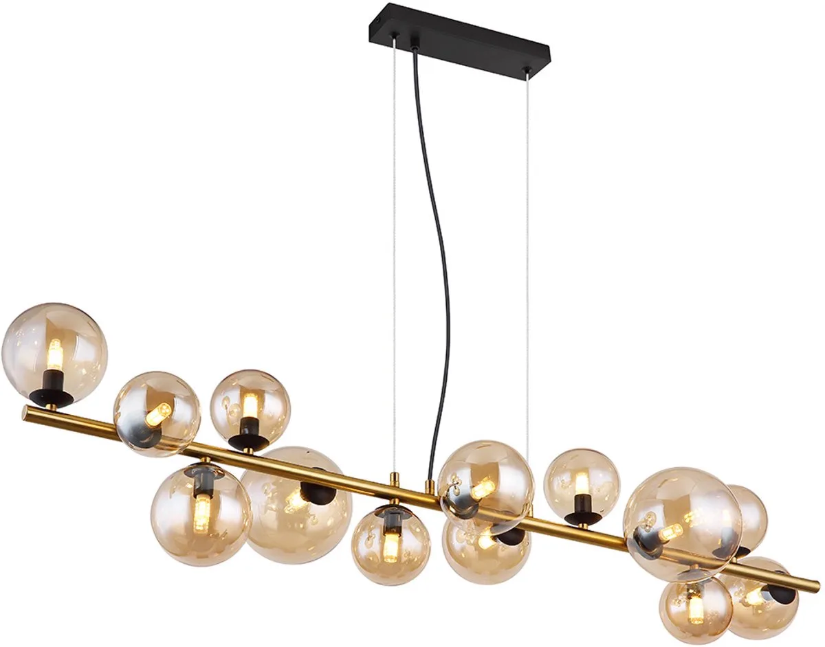 Hanglamp Plafondlamp Eetkamerlamp LED glas Amber 13-vlam von Globo in Schwarz – Produktfoto