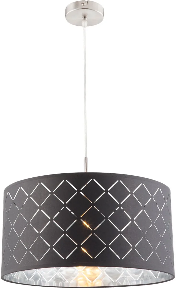 Hanglamp plafondlamp woonkamer stoffen kap hanglamp, metaal textiel grijs, 1x E27, DxH 40x140 cm de Globo en Noir – photo produit