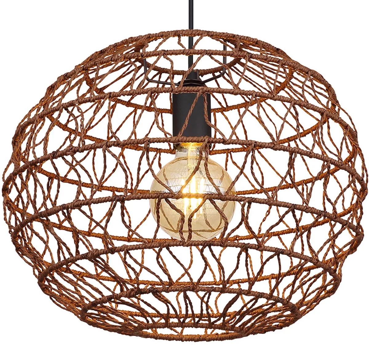 Hanglamp Plafondlamp Woonkamerlamp Eetkamerlamp Keukenlamp, metaal zwart donkerbruin papier, 1x LED 7 W 806lm, H 120 cm de Globo en Marron – photo produit