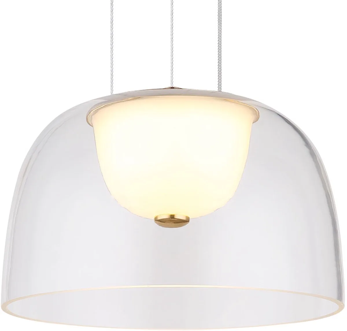 Hanglamp Plafondlamp Woonkamerlamp Eetkamerlamp, metaal glas gesatineerd 1x LED 10W 665Lm 3000K warm wit, H 120 cm fra Globo i Messing – produktbillede