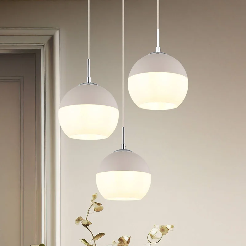 Hanglamp Ragusa, Ø 42 cm zandkleur/chroom, metaal/glas, 3-lamps von Globo in Zand, Weiß – Produktfoto
