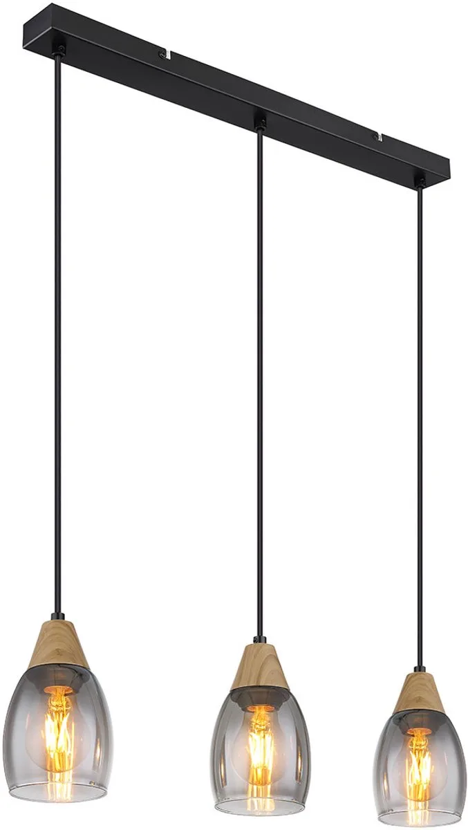 hanglamp - Reid - glas - grote eettafellamp - E27 - 15706-3H fra Globo i Sort – produktbillede