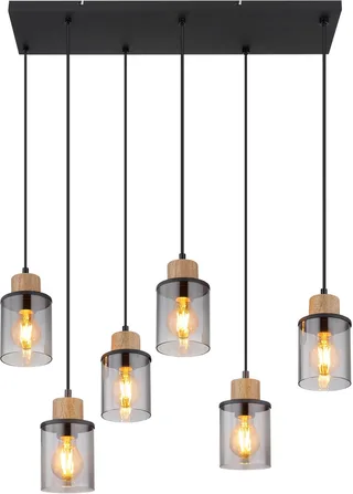 hanglamp - Reid - glas - grote eettafellamp - E27 - 15707-6H fra Globo i Sort – produktbillede 1 af 3