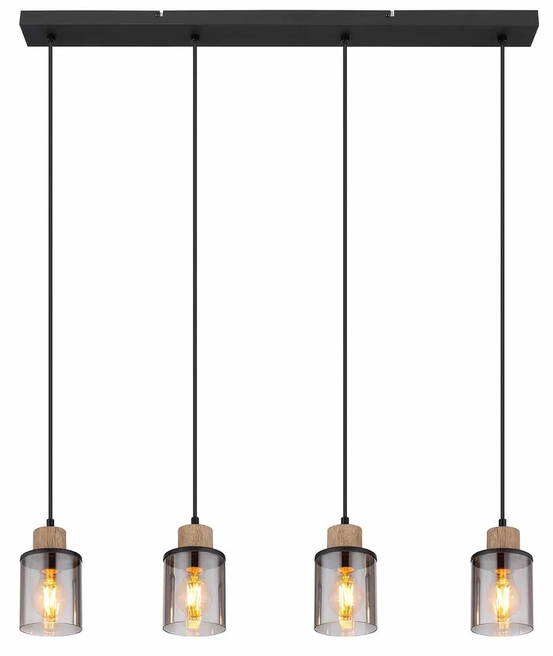 hanglamp - Reid - glas smoke glas - grote eettafellamp - E27 - 15707-4H by Globo in Black – product photo