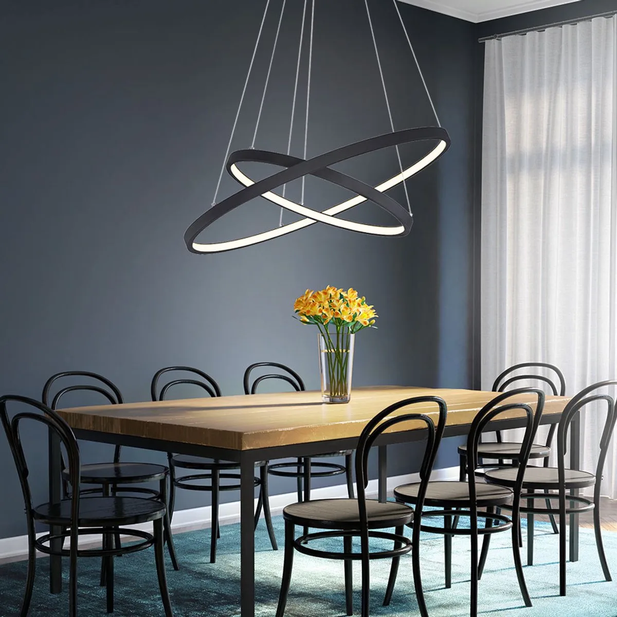 Hanglamp ringen plafond hanglamp woonkamer lampen mat LED, memory functie dimbaar, 1x LED 42W 1300Lm, DxH 51x120 cm von Globo in Schwarz – Produktfoto