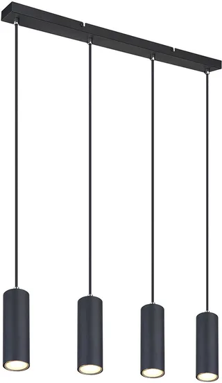 hanglamp - Robby - metaal - grote eettafellamp - GU10 - 57911-4HB van Globo in Zwart – productfoto 1 van 3