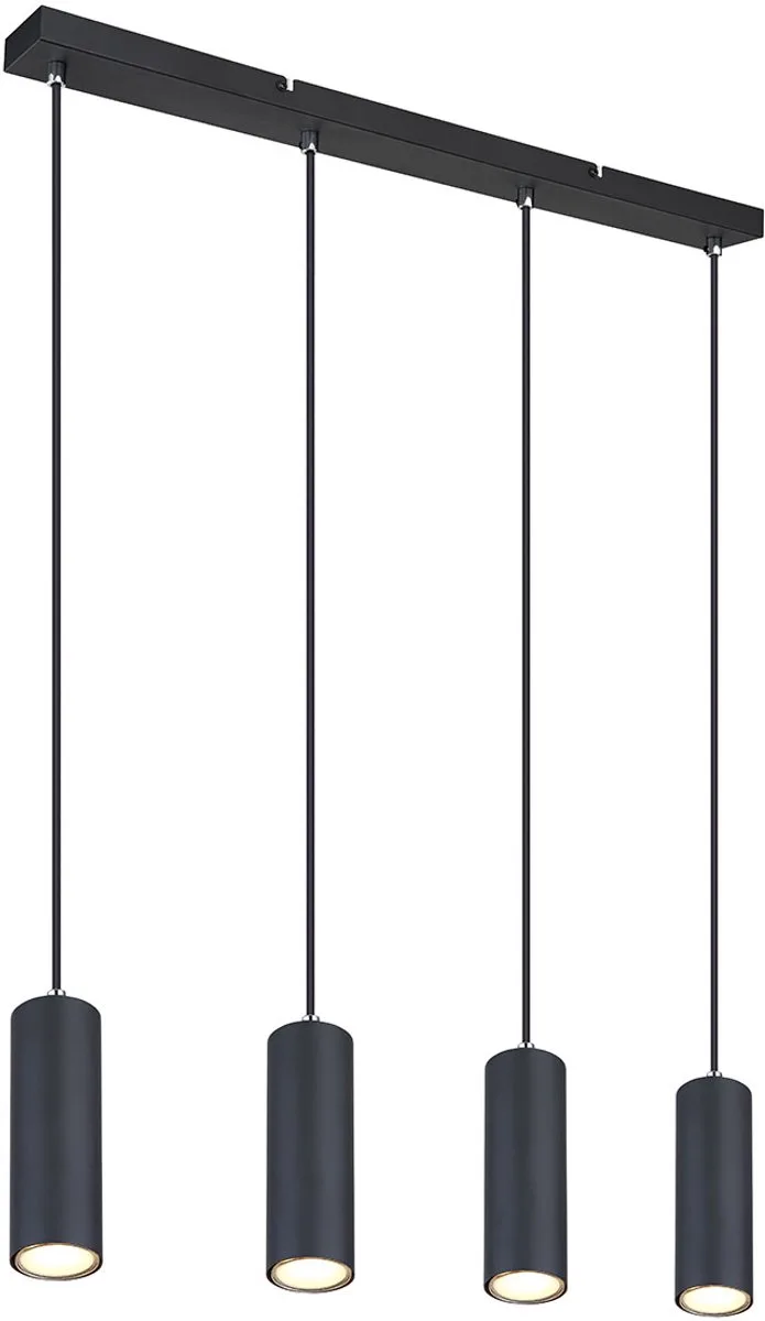 hanglamp - Robby - metaal - grote eettafellamp - GU10 - 57911-4HB van Globo in Zwart – productfoto 1 van 3