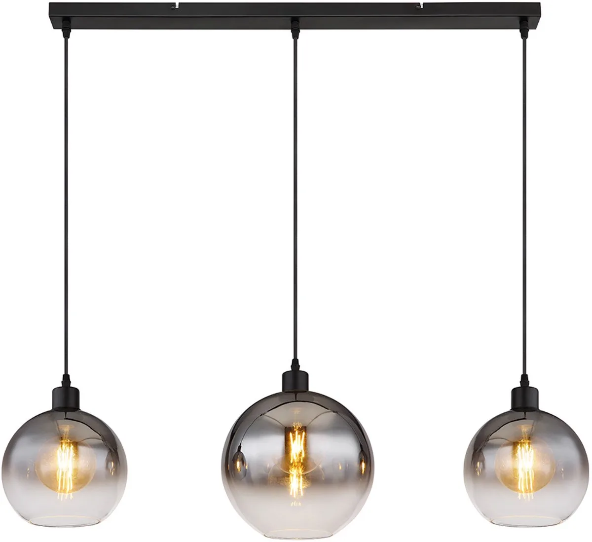Hanglamp rookglas hanglamp 3-vlam retro eetkamer globes glas, zwart, 3x E27 fitting, LxBxH 95x25x120 cm van Globo in Grijs – productfoto