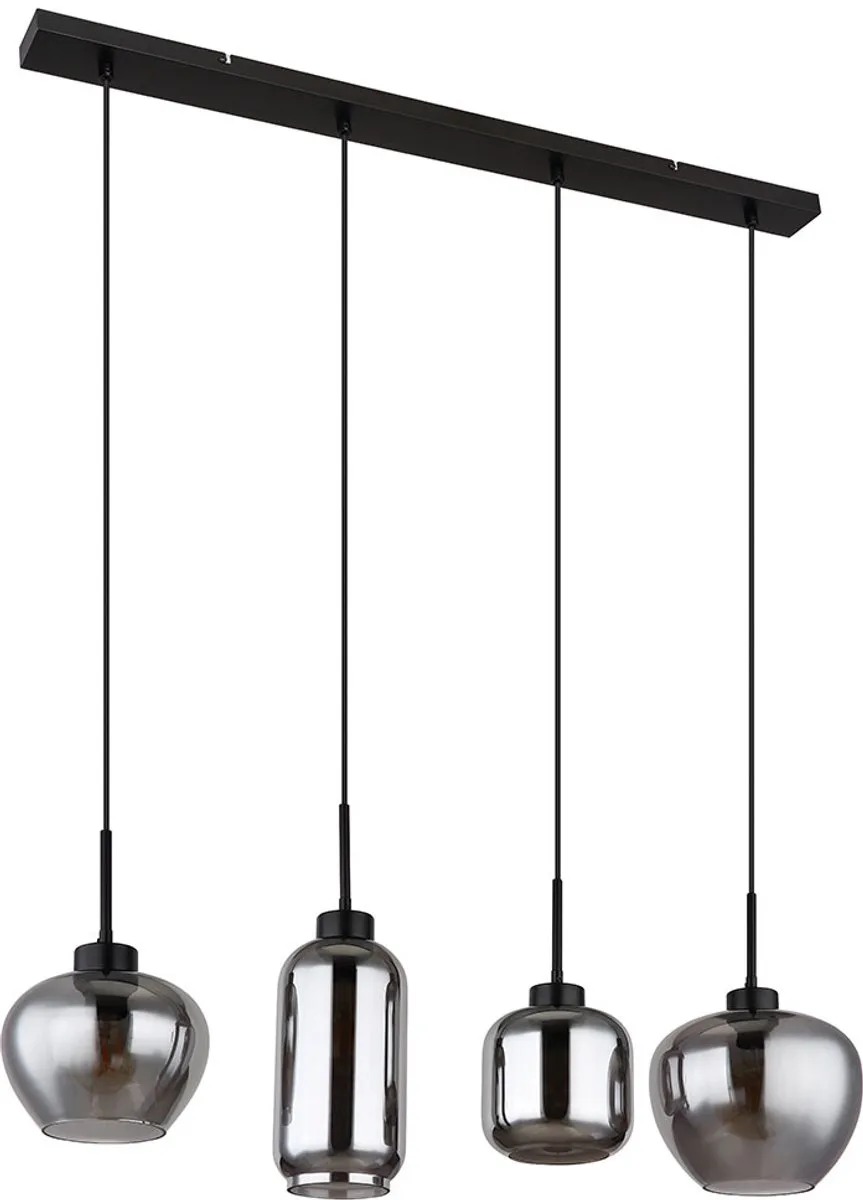 Hanglamp rookglas hanglamp glas eetkamerlamp zwart, metaal, 4x E27 fitting, LxBxH 99,5x24x120 cm de Globo en Gris – photo produit