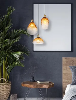 hanglamp - Salvy - glas - Ø 46cm - E27 - 15786-3H1 de Globo en Amberkleurig – photo produit 1 sur 3