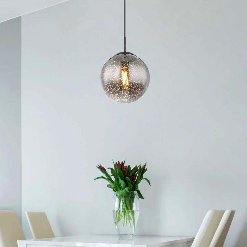 Hanglamp Samos, Ø 20 cm, rookgrijs/zwart, glas de Globo en Rookgrijs, Mat zwart – photo produit