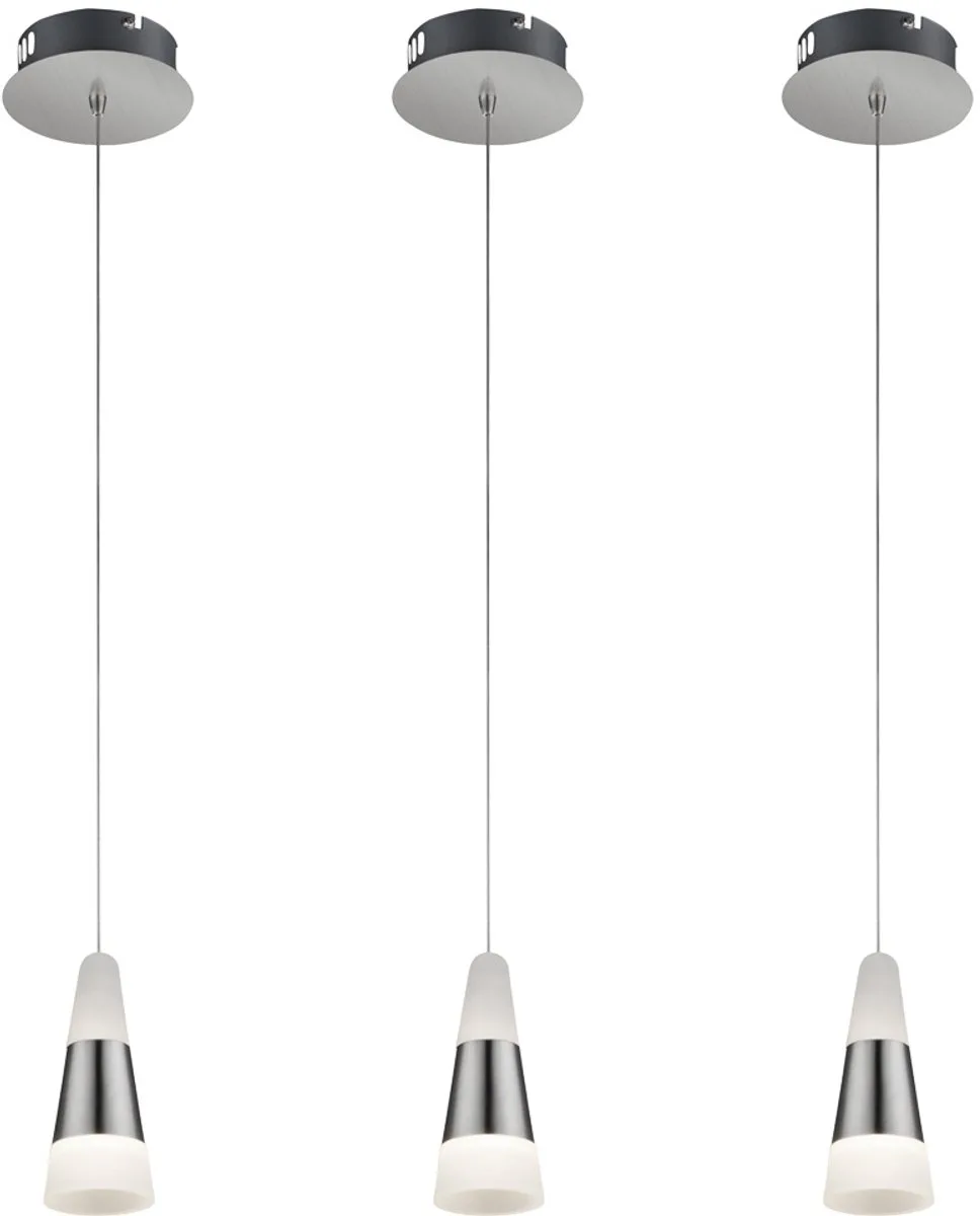 Hanglamp satijn eetkamerlamp LED hanglamp woonkamer, mat nikkel, metaal acryl, 5W 300Lm warm DxH 12x100 cm, set van 3 by Globo in White – product photo