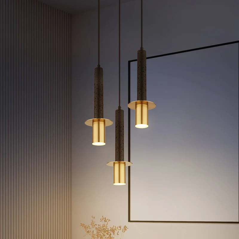 Hanglamp Shanna Ø 33 cm, zwart/messing, steen, 3-lamps de Globo en Noir, Laiton – photo produit