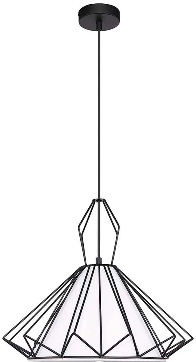 Hanglamp textiel wit Eetkamerlamp hangend Hanglamp raster metaal, 1x E27 fitting, DxH 40x120 cm de Globo en Noir – photo produit