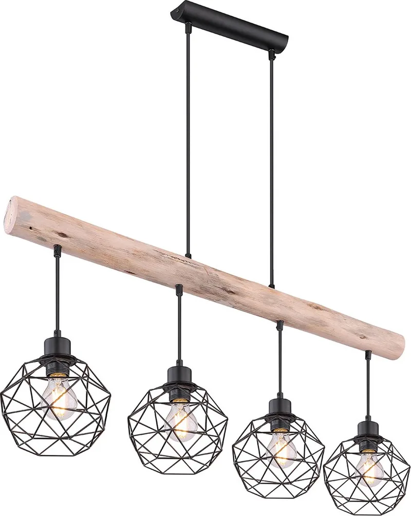 hanglamp - Theodor - naturel - metaal - grote eettafellamp - E27 - 15416-4 by Globo in Black – product photo