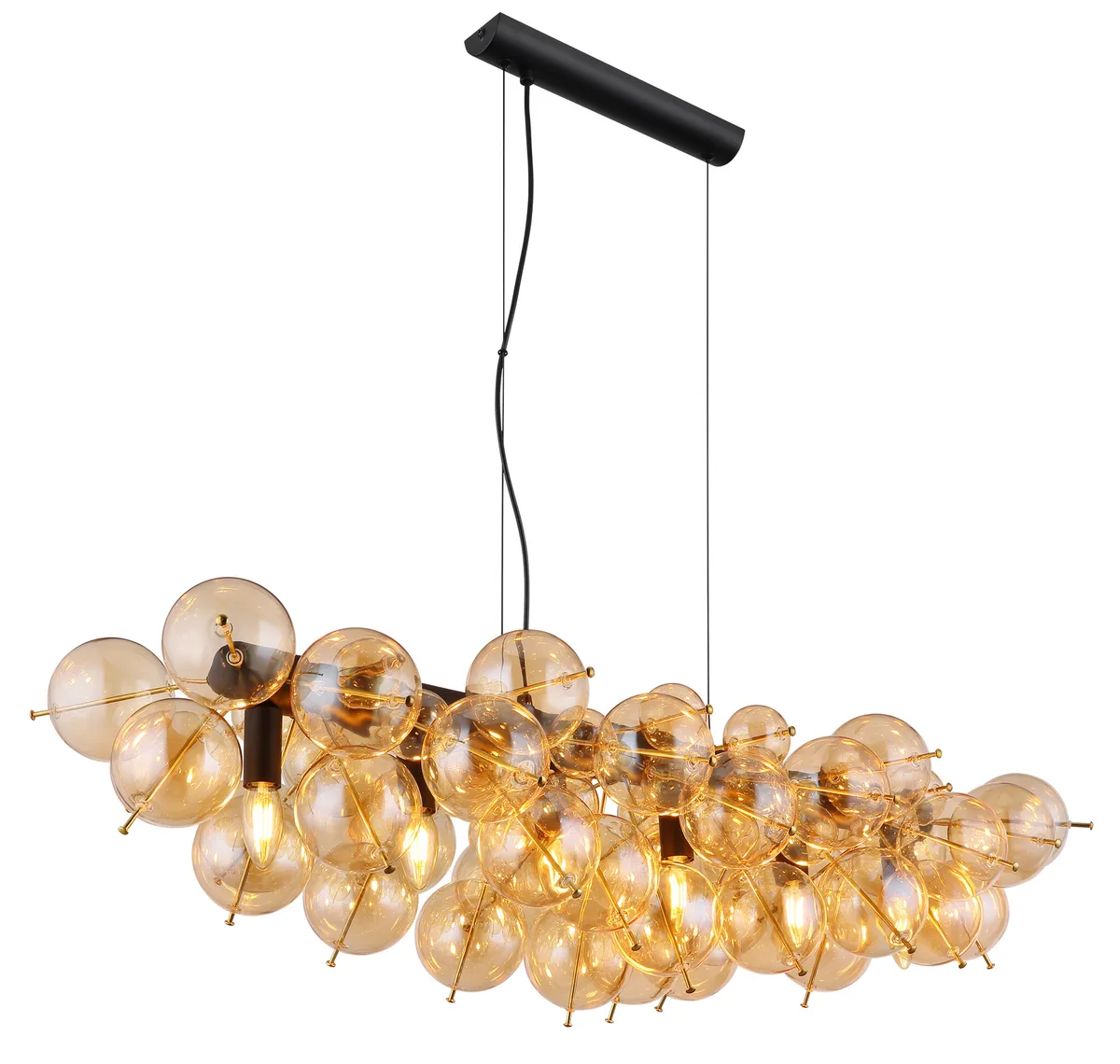 Hanglamp Udo 6 lichts L 103 cm amber zwart de Globo – photo produit